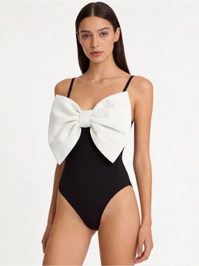 Lumiere Black Bodysuit with Cream Statement Bow